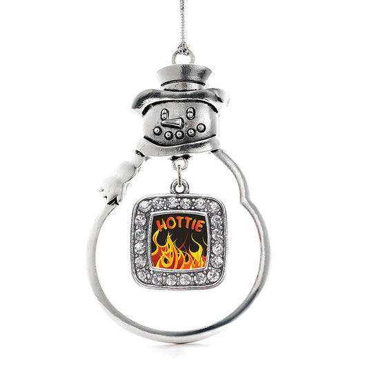 Silver Hottie Square Charm Snowman Ornament