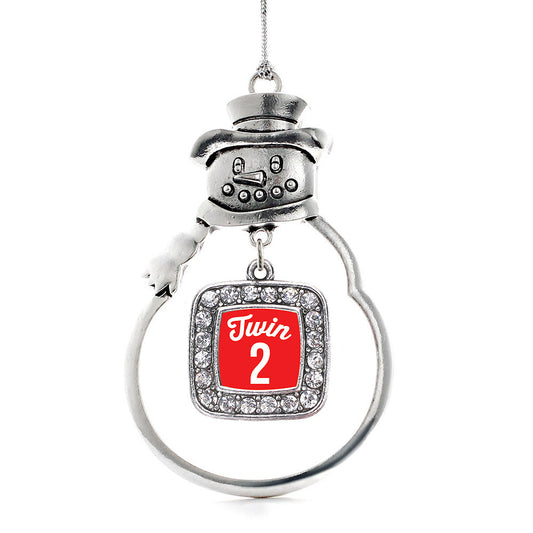 Silver Twin Two Square Charm Snowman Ornament