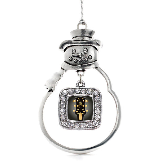 Silver Legendary Guitar Square Charm Snowman Ornament