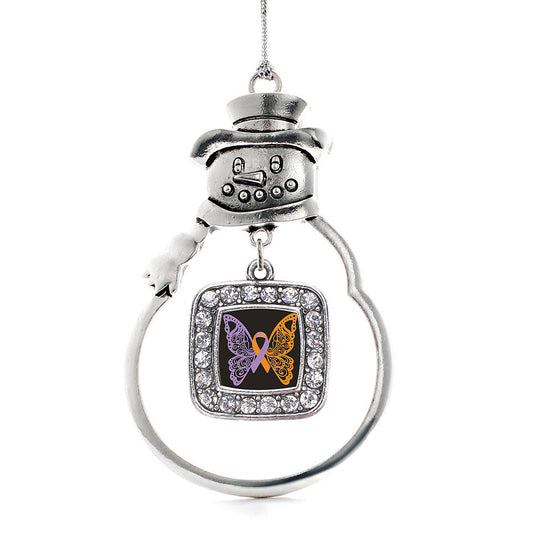Silver Psoriasis Awareness Butterfly Square Charm Snowman Ornament
