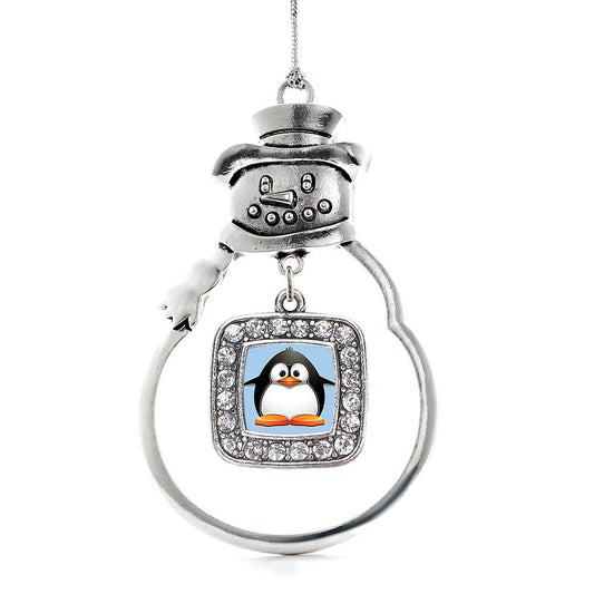 Silver Penguin Square Charm Snowman Ornament