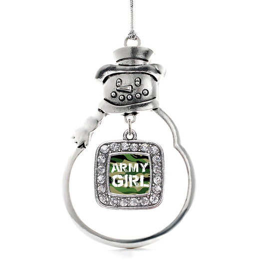 Silver Army Girl Square Charm Snowman Ornament