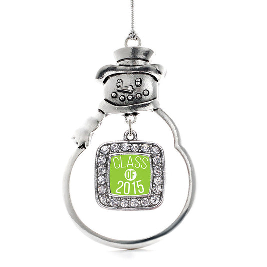 Silver Lime Green Class of 2015 Square Charm Snowman Ornament