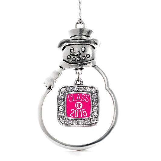 Silver Hot Pink Class of 2015 Square Charm Snowman Ornament