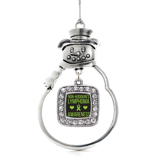 Silver Non Hodgkins Lymphoma Support Square Charm Snowman Ornament