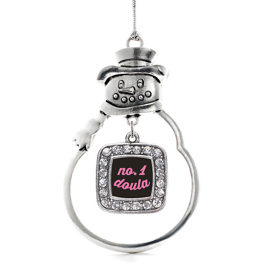 Silver No.1 Doula Square Charm Snowman Ornament