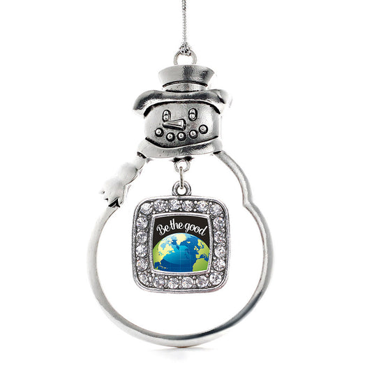 Silver Be The Good Square Charm Snowman Ornament