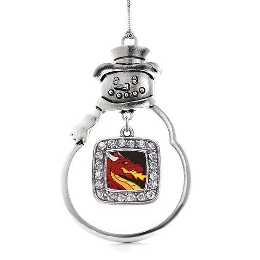 Silver Fire Breathing Dragon Square Charm Snowman Ornament