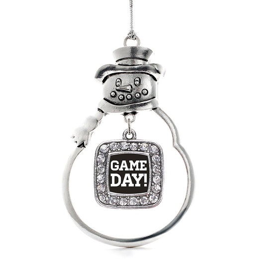 Silver Game Day Square Charm Snowman Ornament