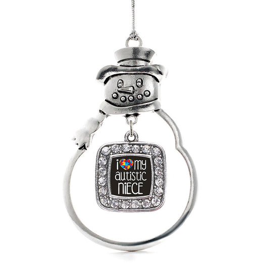 Silver I Love My Autistic Niece Square Charm Snowman Ornament