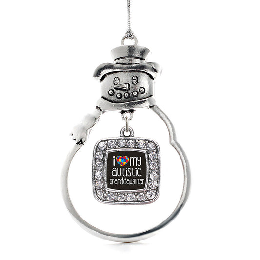 Silver I Love My Autistic Granddaughter Square Charm Snowman Ornament