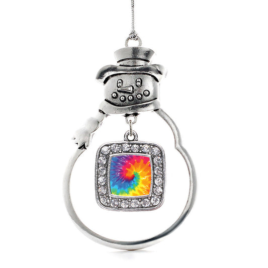Silver Tie Dye Square Charm Snowman Ornament