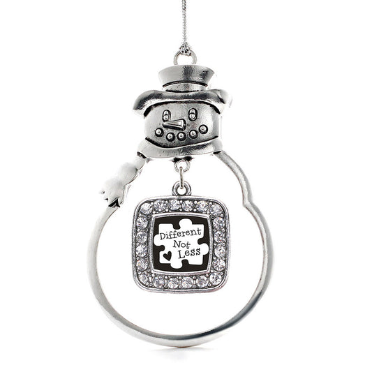 Silver Different Not Less Square Charm Snowman Ornament
