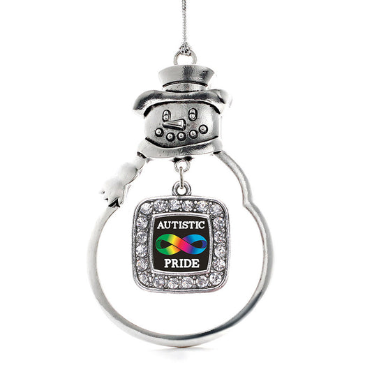 Silver Autistic Pride Square Charm Snowman Ornament