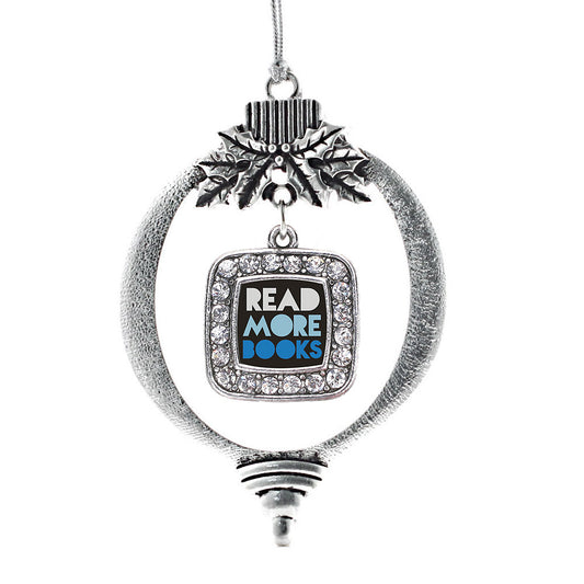 Silver Read More Books Square Charm Holiday Ornament