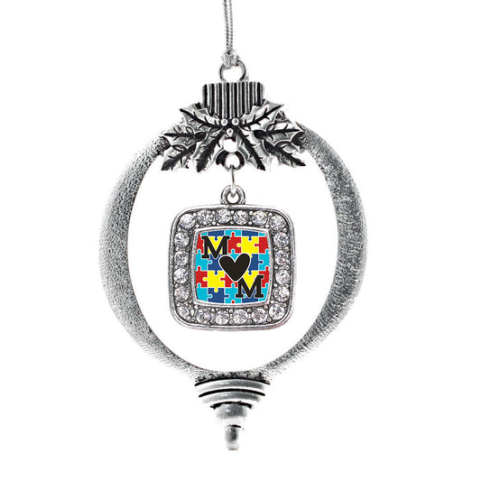 Silver Autism Mom Square Charm Holiday Ornament