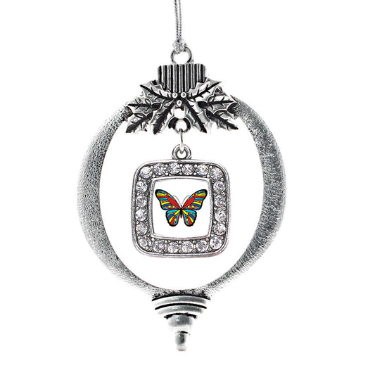 Silver Autism Awareness Butterfly Square Charm Holiday Ornament