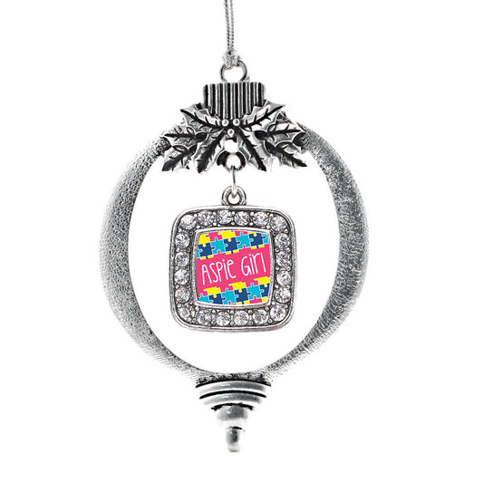 Silver Aspie Girl Square Charm Holiday Ornament
