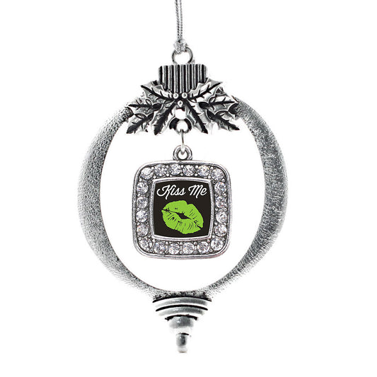 Silver Kiss Me I'm Irish Square Charm Holiday Ornament
