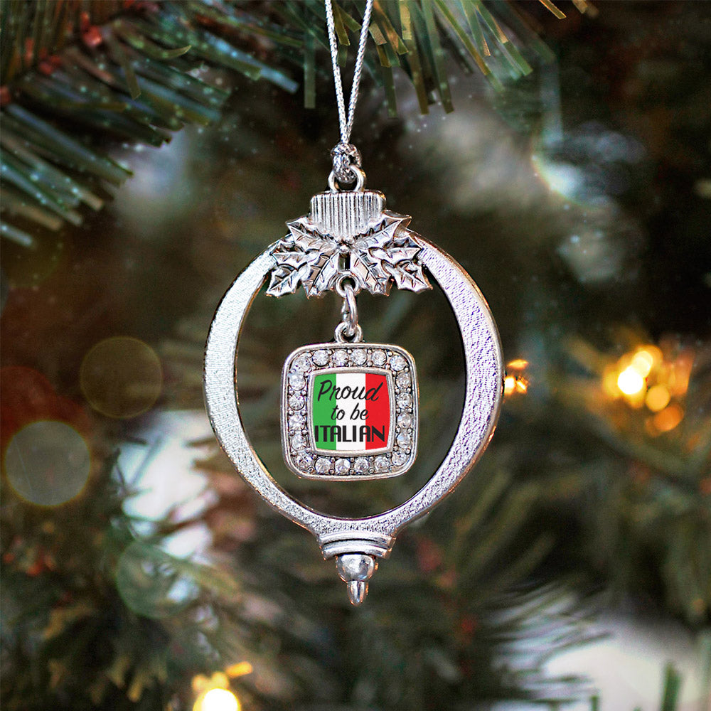 Silver Proud to be Italian Square Charm Holiday Ornament