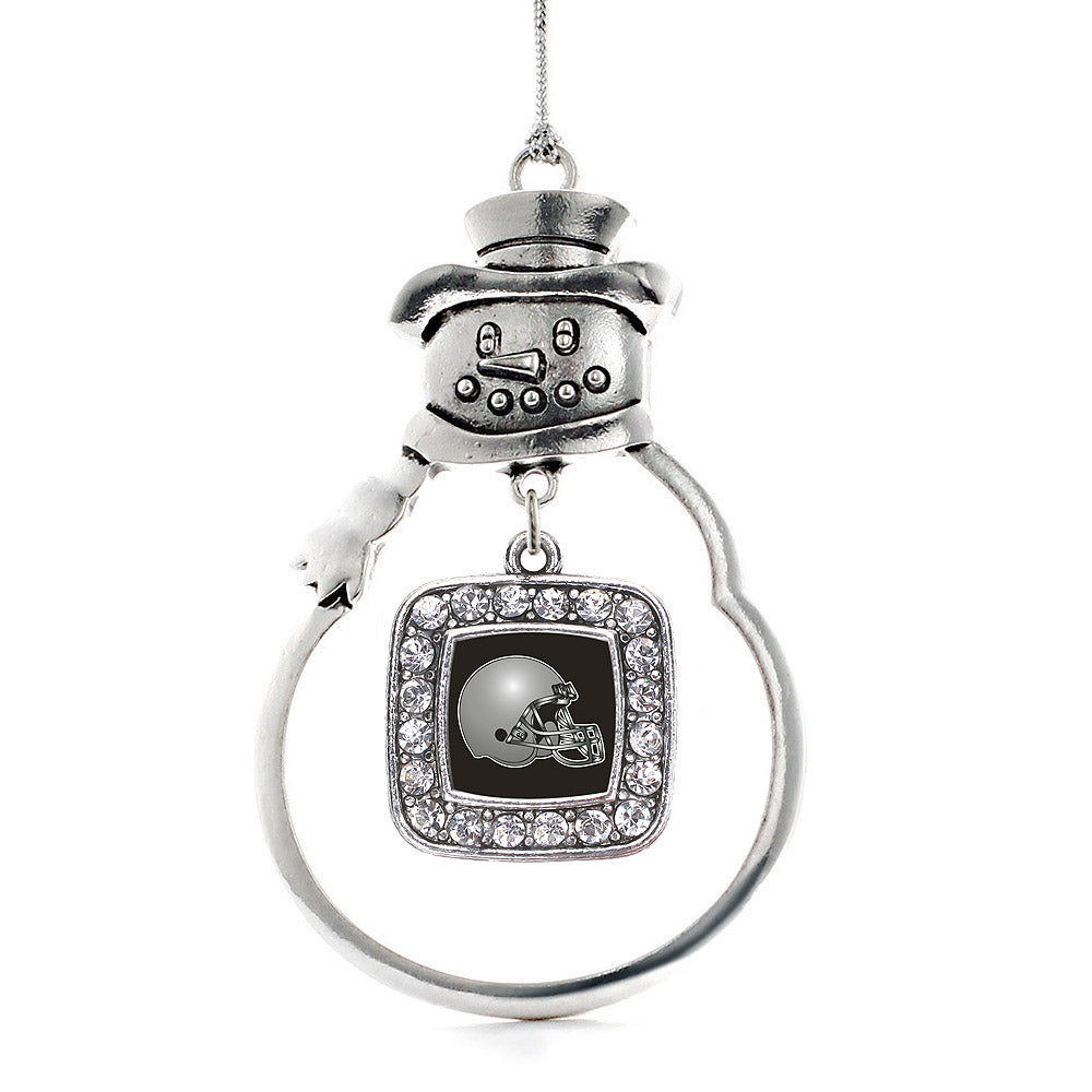 Silver Black and Grey Team Helmet Square Charm Snowman Ornament
