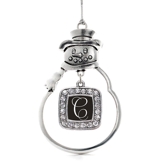 Silver My Script Initials - Letter C Square Charm Snowman Ornament