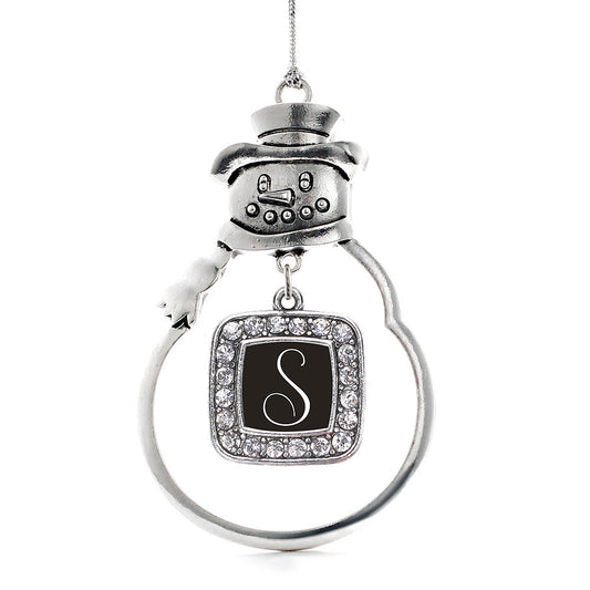 Silver My Script Initials - Letter S Square Charm Snowman Ornament