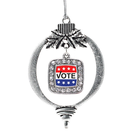 Silver Vote Today Square Charm Holiday Ornament