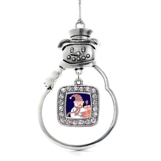 Silver Snowman Square Charm Snowman Ornament