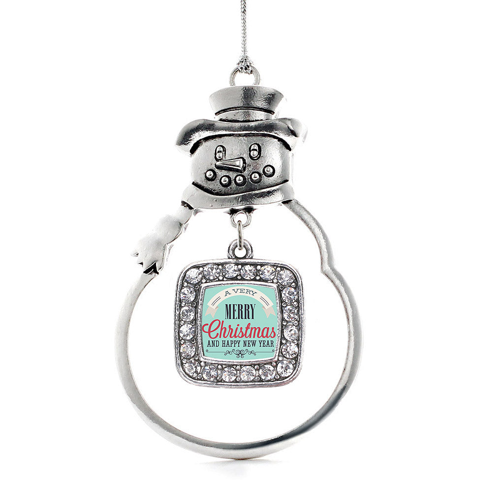 Silver Very Merry Square Charm Snowman Ornament
