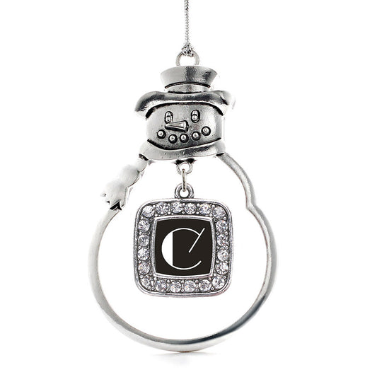 Silver My Vintage Initials - Letter C Square Charm Snowman Ornament
