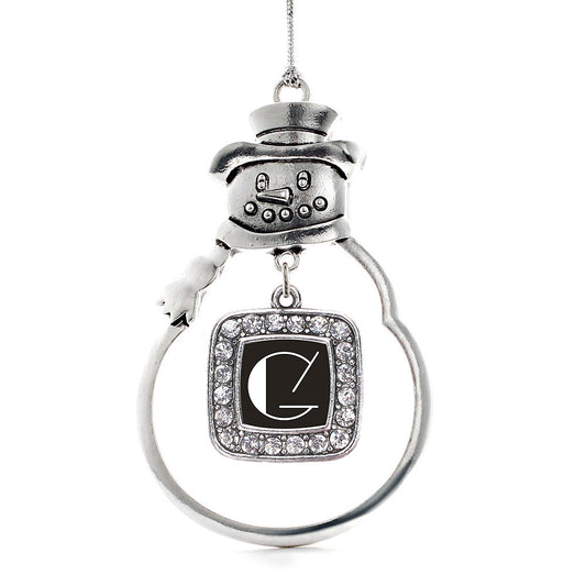 Silver My Vintage Initials - Letter G Square Charm Snowman Ornament