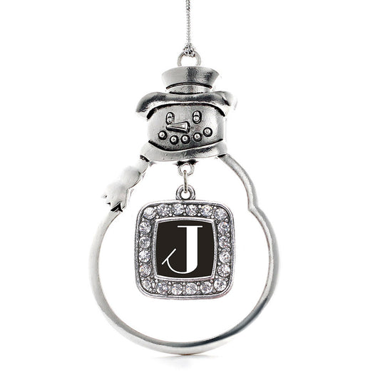 Silver My Vintage Initials - Letter J Square Charm Snowman Ornament