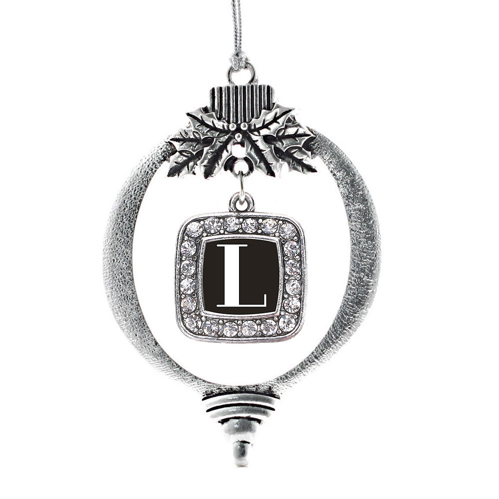 Silver My Vintage Initials - Letter L Square Charm Holiday Ornament