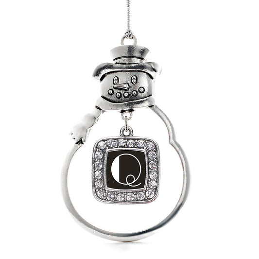 Silver My Vintage Initials - Letter Q Square Charm Snowman Ornament