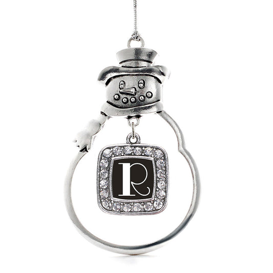 Silver My Vintage Initials - Letter R Square Charm Snowman Ornament