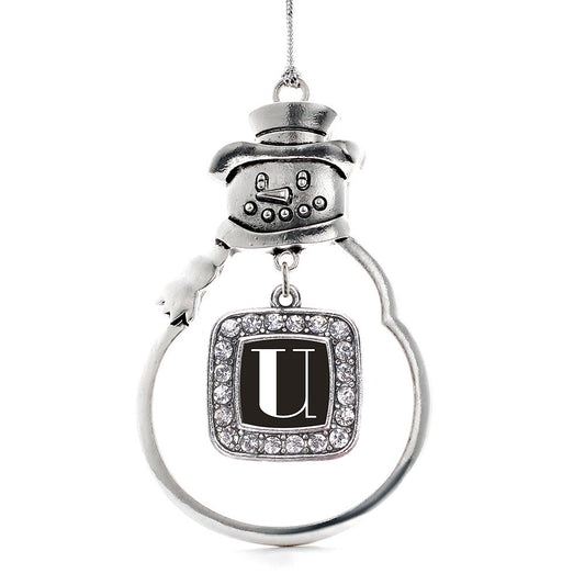 Silver My Vintage Initials - Letter U Square Charm Snowman Ornament