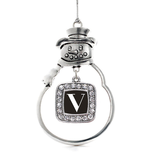 Silver My Vintage Initials - Letter V Square Charm Snowman Ornament