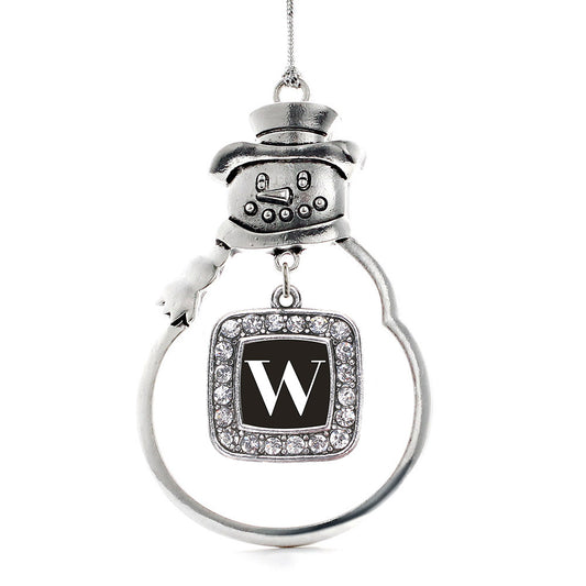 Silver My Vintage Initials - Letter W Square Charm Snowman Ornament
