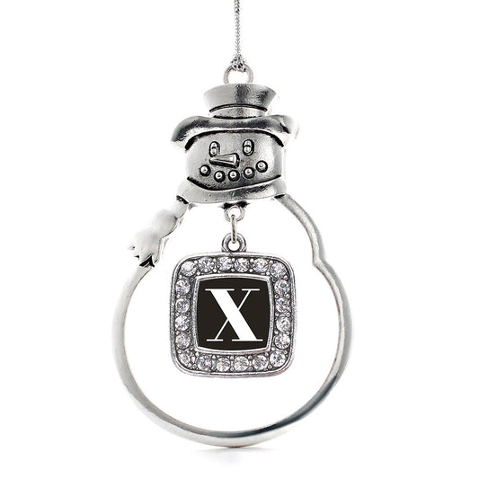Silver My Vintage Initials - Letter X Square Charm Snowman Ornament