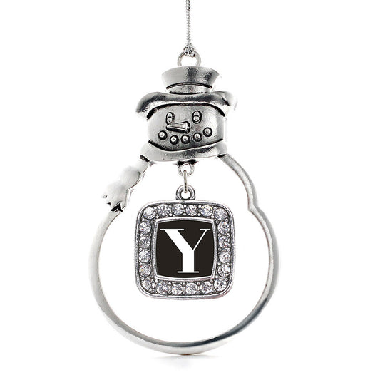 Silver My Vintage Initials - Letter Y Square Charm Snowman Ornament