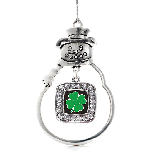 Silver Four Leaf Clover Square Charm Snowman Ornament