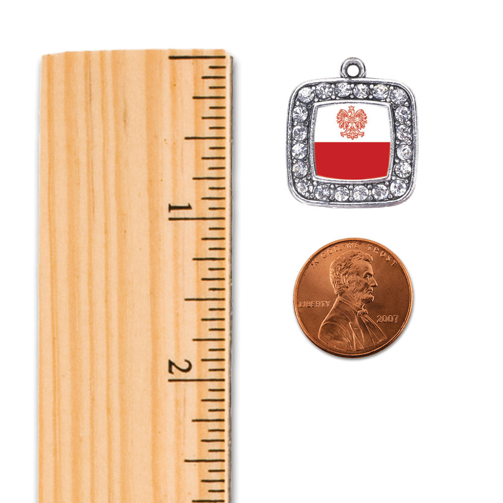 Silver Polish Flag Square Charm Holiday Ornament
