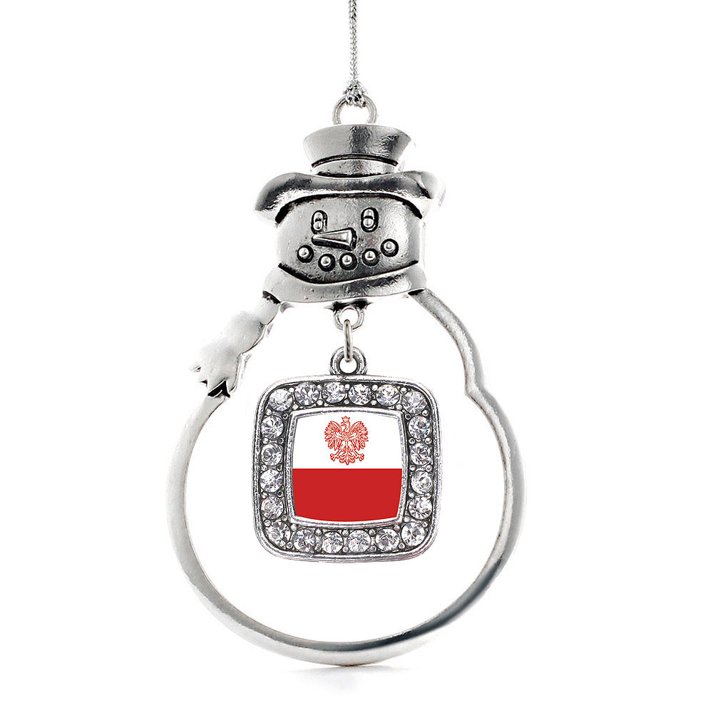 Silver Polish Flag Square Charm Snowman Ornament