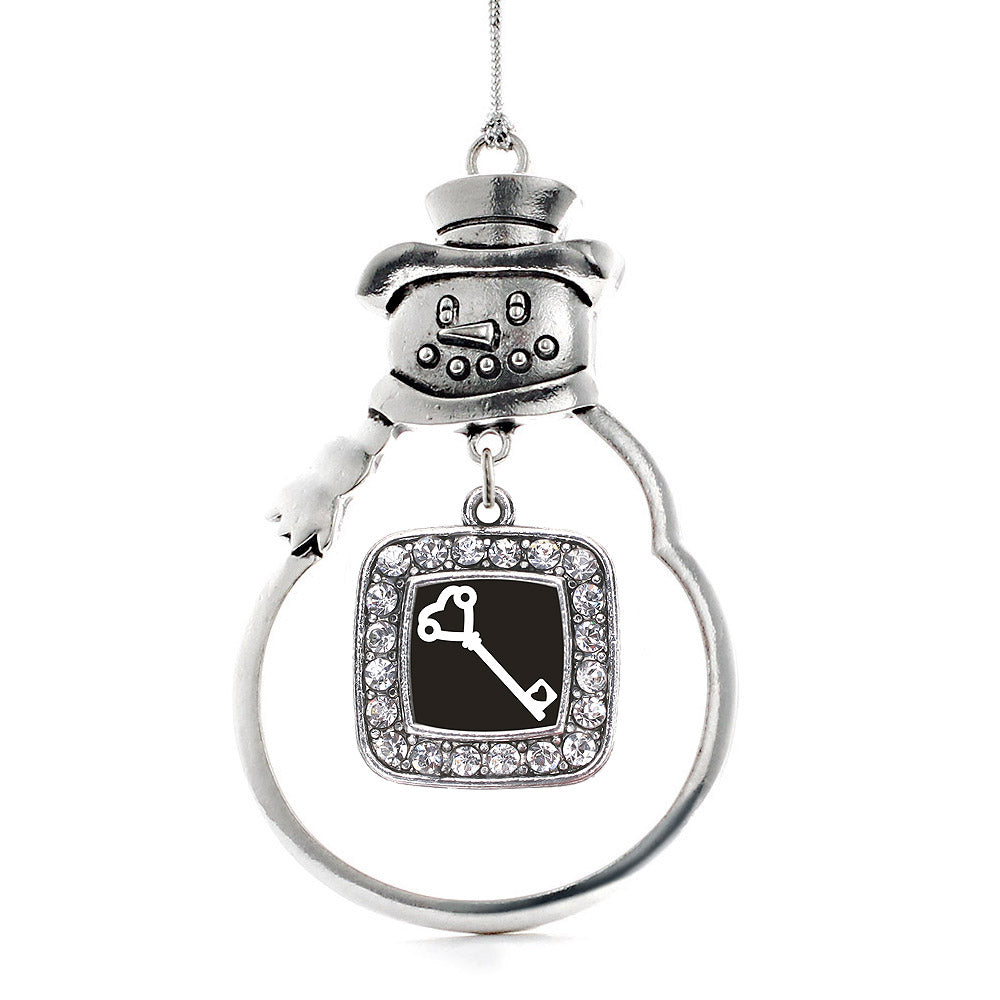 Silver Heart Shaped Key Square Charm Snowman Ornament