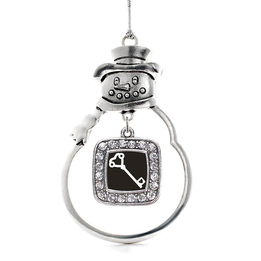 Silver Heart Shaped Key Square Charm Snowman Ornament