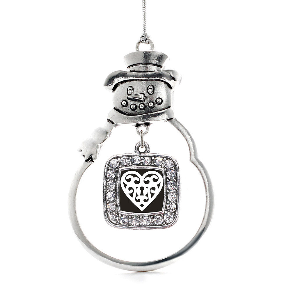 Silver Heart Shaped Lock Square Charm Snowman Ornament