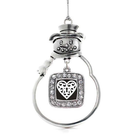 Silver Heart Shaped Lock Square Charm Snowman Ornament