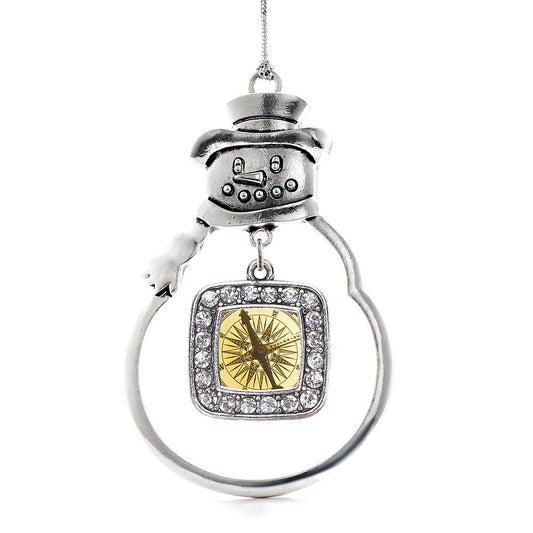 Silver Compass Square Charm Snowman Ornament