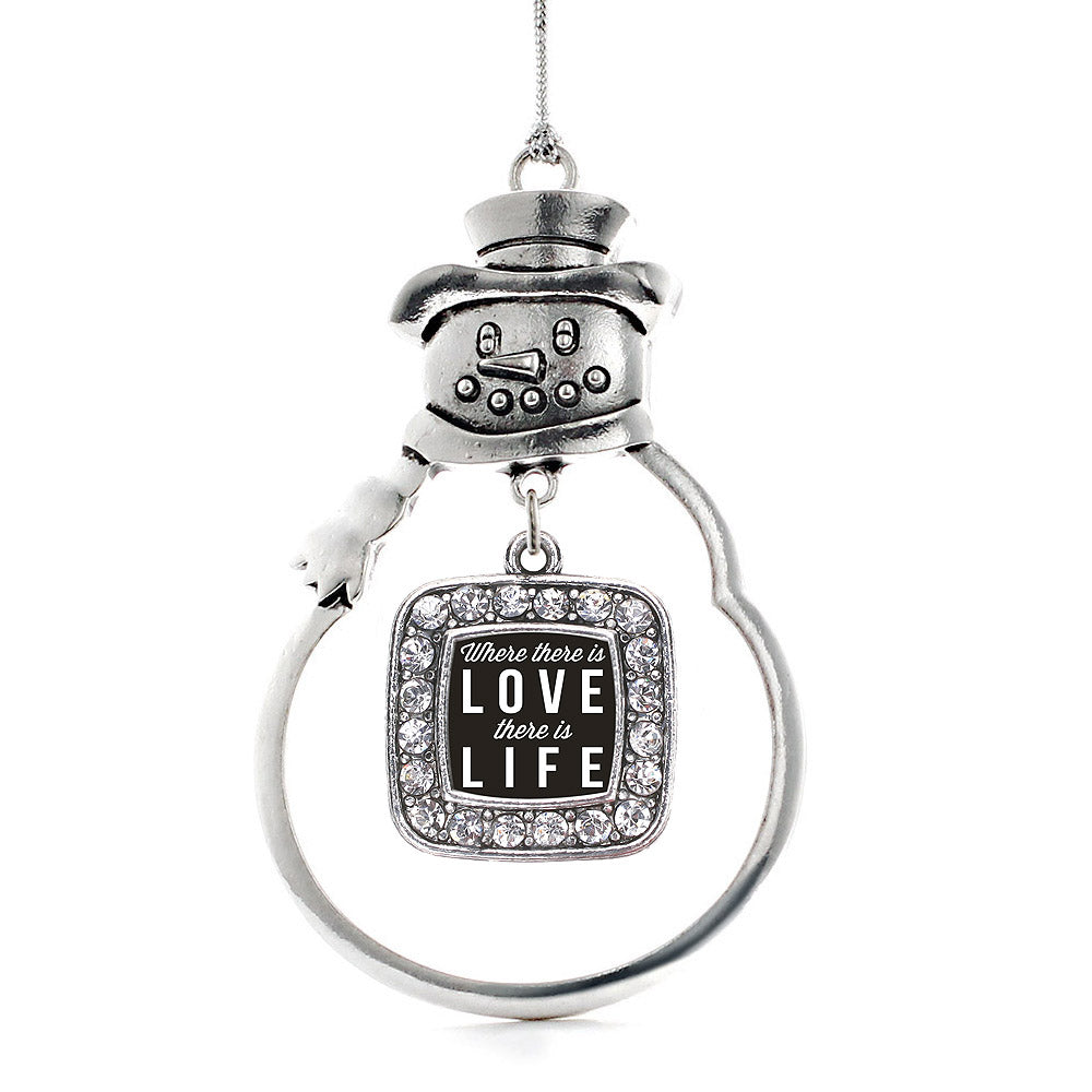 Silver Where There Is Love Square Charm Snowman Ornament